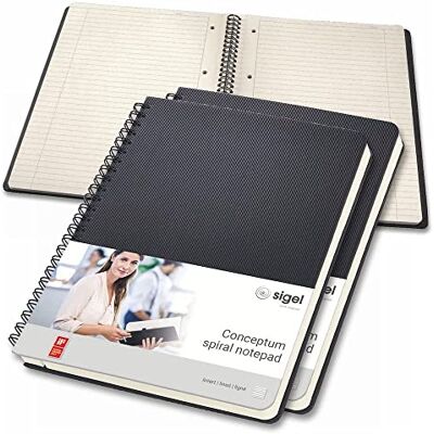 Sigel CO823/3 Premium spiralblock A5, linjerat, svart, 80 ark, 3-pack, mycket stabilt inbundet omslag, tillverkat av hållbart papper, konceptum Sigel CO823/3 Premium spiralblock A5, linjerat, svart, 80 ark, 3-pack, mycket stabilt inbundet omslag, tillverkat av hållbart papper, konceptum