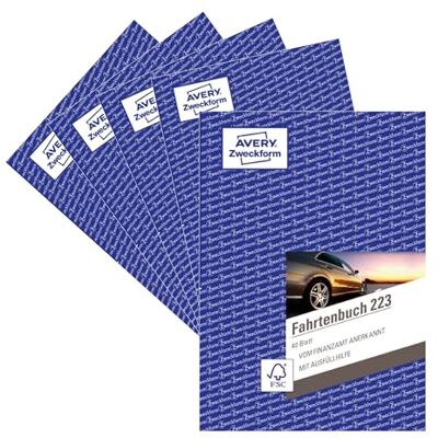 Avery 223-5 Registreringsbok för bil, storlek A5, 80 sidor, för 858 enheter, för privata och affärsresor, 5 enheter Avery 223-5 Registreringsbok för bil, storlek A5, 80 sidor, för 858 enheter, för privata och affärsresor, 5 enheter