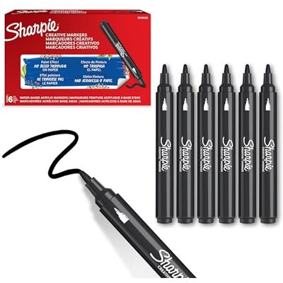Sharpie Creative Marker Akrylpennor för målning Vattenbaserade märkpennor för målning Bläcket rinner inte och fungerar på nästan alla ytor Kulspets Svart 6 Räkningar Sharpie Creative Marker Akrylpennor för målning Vattenbaserade märkpennor för målning Bläcket rinner inte och fungerar på nästan alla ytor Kulspets Svart 6 Räkningar