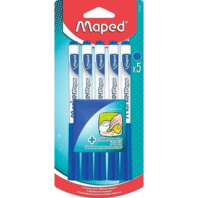 Maped Marker'Peps torrraderbara markörer + 1 rengöringsduk – blå icke-permanent markeringspennor – medium spets 1,5 mm Maped Marker'Peps torrraderbara markörer + 1 rengöringsduk – blå icke-permanent markeringspennor – medium spets 1,5 mm