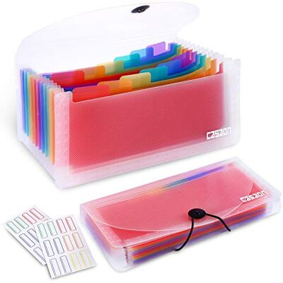 CASAON 2-pack 13-fickor expanderande dragspelsmapp mini organisatör plånbok för lagring faktura/kvitton/kort/kupong/biljetter CASAON 2-pack 13-fickor expanderande dragspelsmapp mini organisatör plånbok för lagring faktura/kvitton/kort/kupong/biljetter