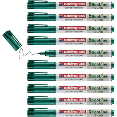 edding 25 Ecoline permanent marker – grön – låda med 10 – rund spets 1 mm – vattenfast, snabbtorkande, fläckfria pennor – för kartong, plast, glas, trä, metall och tyg – går att fylla på edding 25 Ecoline permanent marker – grön – låda med 10 – rund spets 1 mm – vattenfast, snabbtorkande, fläckfria pennor – för kartong, plast, glas, trä, metall och tyg – går att fylla på