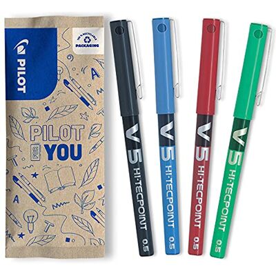 PILOT Hi-Tecpoint V5, bläckpennor set om 4 (svart, blå, röd, grön) PILOT Hi-Tecpoint V5, bläckpennor set om 4 (svart, blå, röd, grön)