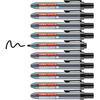 edding 12 Indragen whiteboard-markör – svart – 10 whiteboardpennor – rund spets 1,5–3 mm – utan huva – för enhandsanvändning på whiteboards, blädderblock, magnetiska brädor, anslagstavlor, memotavlor edding 12 Indragen whiteboard-markör – svart – 10 whiteboardpennor – rund spets 1,5–3 mm – utan huva – för enhandsanvändning på whiteboards, blädderblock, magnetiska brädor, anslagstavlor, memotavlor