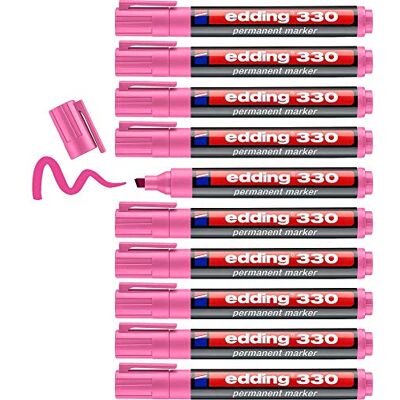 edding 330 permanent markör – rosa – 10 pennor – mejselspets 1–5 mm – vattentät, snabbtorkande, smutssäkra pennor – för kartong, plast, glas, trä, metall och tyg edding 330 permanent markör – rosa – 10 pennor – mejselspets 1–5 mm – vattentät, snabbtorkande, smutssäkra pennor – för kartong, plast, glas, trä, metall och tyg