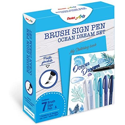 Pentel SES15C Brush Sign Pen Sketching Set Ocean Dream & anteckningsböcker Pentel SES15C Brush Sign Pen Sketching Set Ocean Dream & anteckningsböcker