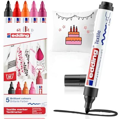 edding 4500 textilemarker svart, 2x röd, orange, rosa 5-set rund spets 2–3 mm – permanenta tygmarkers för att rita på textilier, tål maskintvätt i upp till 60 °C–märkpennor för att skriva på tyg edding 4500 textilemarker svart, 2x röd, orange, rosa 5-set rund spets 2–3 mm – permanenta tygmarkers för att rita på textilier, tål maskintvätt i upp till 60 °C–märkpennor för att skriva på tyg