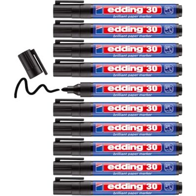 edding 30 lysande pappersmarkör – svart – 10 vattentäta permanenta markörer – rund spets 1,5–3 mm – livliga färger – ljusfast markering på papper, kort, kartong, plast, metall och glas edding 30 lysande pappersmarkör – svart – 10 vattentäta permanenta markörer – rund spets 1,5–3 mm – livliga färger – ljusfast markering på papper, kort, kartong, plast, metall och glas