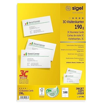 Sigel LP790 visitkort 3C, 100 stycken (10 ark), vitt, slätt snitt rundum, 190 g, 85 x 55 mm – ytterligare antal Sigel LP790 visitkort 3C, 100 stycken (10 ark), vitt, slätt snitt rundum, 190 g, 85 x 55 mm – ytterligare antal