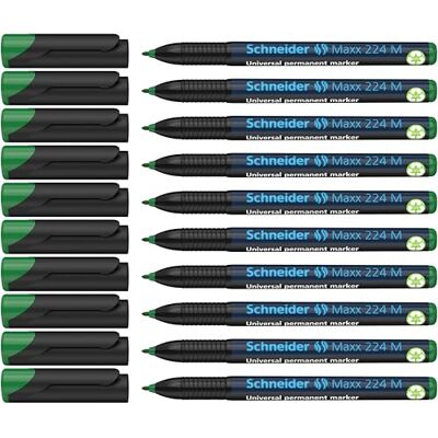 Schneider Maxx 224 M universalmärkpenna (permanent, Cap-Off-Ink, påfyllningsbar, 1,0 mm) förpackning med 10 grön Schneider Maxx 224 M universalmärkpenna (permanent, Cap-Off-Ink, påfyllningsbar, 1,0 mm) förpackning med 10 grön
