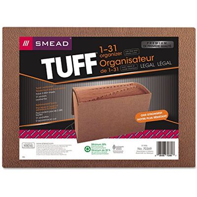 Smead TUFF expanderande fil, 31 fickor, dagligen (1-31), flik och sladd, laglig storlek, redrope (70369) Smead TUFF expanderande fil, 31 fickor, dagligen (1-31), flik och sladd, laglig storlek, redrope (70369)