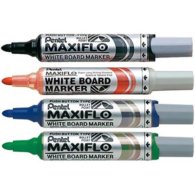 Pentel 6,0 mm kula spets plånbok 4 Maxiflo vit tavla markör flytande bläck markör – svart/röd/blå/grön Pentel 6,0 mm kula spets plånbok 4 Maxiflo vit tavla markör flytande bläck markör – svart/röd/blå/grön