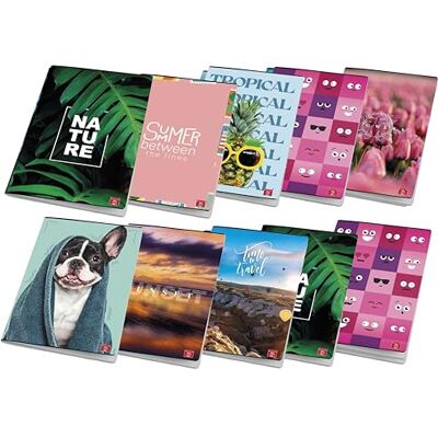 Pigna , förpackning med 10 st. Maxi-anteckningsbok, sortiment för flickor, format A4, 80 sidor + omslag, papper 80 g/m², inlaga 5M, rutmönster 5 mm Pigna , förpackning med 10 st. Maxi-anteckningsbok, sortiment för flickor, format A4, 80 sidor + omslag, papper 80 g/m², inlaga 5M, rutmönster 5 mm