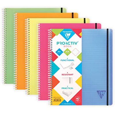 Clairefontaine 328176C Proactiv'Book Linecolor, DIN A4+, 22, 5 x 29, 7 cm, 80 ark, linjerat med kant, 1 st, blandade färger Clairefontaine 328176C Proactiv'Book Linecolor, DIN A4+, 22, 5 x 29, 7 cm, 80 ark, linjerat med kant, 1 st, blandade färger