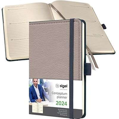 Sigel C2454 Mötesplanerare, veckokalender 2024, läderutseende, ca A6, beige, inbundet skydd, 176 sidor, gummiband, pennslinga, arkivväska, PEFC-certifierad, koncept Sigel C2454 Mötesplanerare, veckokalender 2024, läderutseende, ca A6, beige, inbundet skydd, 176 sidor, gummiband, pennslinga, arkivväska, PEFC-certifierad, koncept