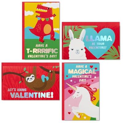 Hallmark barn mini alla hjärtans dag kort sortiment, 32 klassrumskort med kuvert (lama, sengångare, dinosaurie, enhörning) Hallmark barn mini alla hjärtans dag kort sortiment, 32 klassrumskort med kuvert (lama, sengångare, dinosaurie, enhörning)