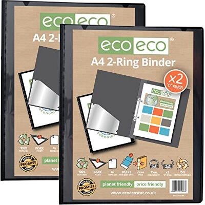 eco-eco A4 95% återvunnen presentation 22 mm ryggrad 2 ringpärm svart, (förpackning med 2), eco086x2 eco-eco A4 95% återvunnen presentation 22 mm ryggrad 2 ringpärm svart, (förpackning med 2), eco086x2