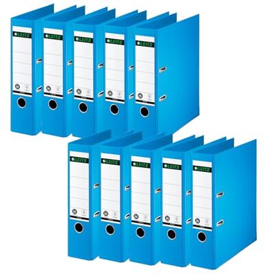 Leitz 10070030 kvalitetsmapp 180° förpackning med 10 A4 8 cm ryggradsbredd speciell papperslaminering i linne prägling blå ängel ljusblå Leitz 10070030 kvalitetsmapp 180° förpackning med 10 A4 8 cm ryggradsbredd speciell papperslaminering i linne prägling blå ängel ljusblå