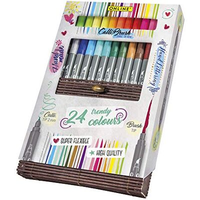 Online penselpennor set calli.Borste I 24 dubbeltips penselpennor med kalligrafispets och penselspets I färgglada textpennor för kalligrafi, bullet journals & Co. I i bambulåda Online penselpennor set calli.Borste I 24 dubbeltips penselpennor med kalligrafispets och penselspets I färgglada textpennor för kalligrafi, bullet journals & Co. I i bambulåda