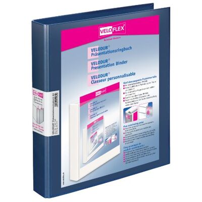 VELOFLEX 1143150 – presentationsringmapp "Velodur" DIN A4 2-D-ringmekanism, 25 mm bred, med bred bakficka, blå VELOFLEX 1143150 – presentationsringmapp "Velodur" DIN A4 2-D-ringmekanism, 25 mm bred, med bred bakficka, blå