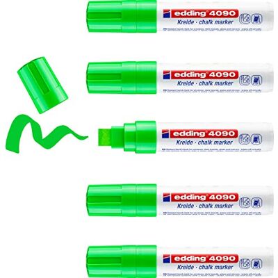 edding 4090 kritmarkör – ljusgrön – 5 kritpennor – kilspets 4–15 mm – bred kritpenna för avtorkbar tavla – för märkning av fönster, glas, spegel – bordspenna med ogenomskinliga färger edding 4090 kritmarkör – ljusgrön – 5 kritpennor – kilspets 4–15 mm – bred kritpenna för avtorkbar tavla – för märkning av fönster, glas, spegel – bordspenna med ogenomskinliga färger