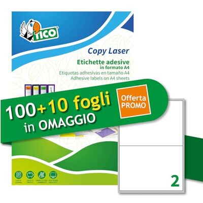 TICO Italia LP4W-200142P Vita multifunktionsetiketter 100 + 10 extra ark, rektangulära ark 200 x 142 mm, 2 etiketter, permanent lim, laserskrivare och bläckstråleskrivare TICO Italia LP4W-200142P Vita multifunktionsetiketter 100 + 10 extra ark, rektangulära ark 200 x 142 mm, 2 etiketter, permanent lim, laserskrivare och bläckstråleskrivare