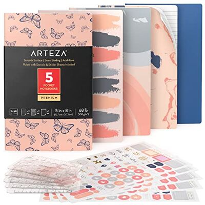 ARTEZA Notizbücher 5er-set, 12,7 x 20,3 cm, schmetterling-design, 2 x notizbuch liniert, 2x Bullet Journal och 1x Notizbuch weiße -sits unliniert, fadengenähte bindung, softcover, papperslappar ARTEZA Notizbücher 5er-set, 12,7 x 20,3 cm, schmetterling-design, 2 x notizbuch liniert, 2x Bullet Journal och 1x Notizbuch weiße -sits unliniert, fadengenähte bindung, softcover, papperslappar