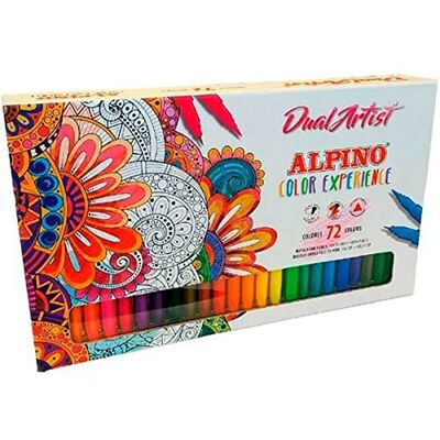 Alpino Color Experience 72 Dual Artist Markörer Double Tip-markörer: Penselspets och fina spetsar Markörer för mandala och bokstäver Märkpenna Kit Alpino Color Experience 72 Dual Artist Markörer Double Tip-markörer: Penselspets och fina spetsar Markörer för mandala och bokstäver Märkpenna Kit