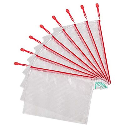 Djois Tarifold Fr 509003- set med 8 plastfickor A4 dragkedja, dragkedja dokument transparenta mappar för kontor, resor, skola, hem, färg röd Djois Tarifold Fr 509003- set med 8 plastfickor A4 dragkedja, dragkedja dokument transparenta mappar för kontor, resor, skola, hem, färg röd