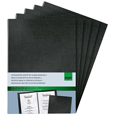 Sigel SM110/5 matkort-mappar med gummibindning för A4, svart, 5-pack – även i A5 Sigel SM110/5 matkort-mappar med gummibindning för A4, svart, 5-pack – även i A5