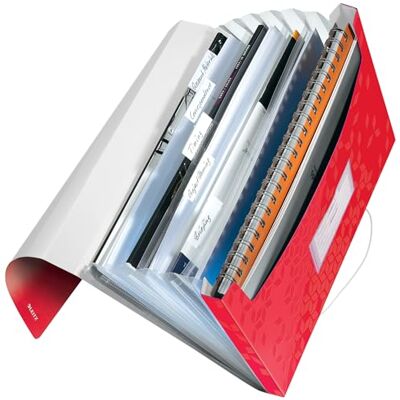 Leitz WOW A4 Expanderbar Mapp med 6 fack, Elastiskt Bandfäste, Röd Projektmapp, 45890026 Leitz WOW A4 Expanderbar Mapp med 6 fack, Elastiskt Bandfäste, Röd Projektmapp, 45890026