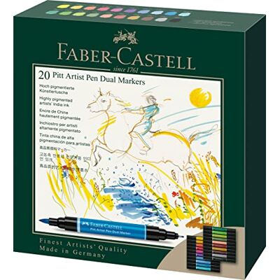 Faber-Castell 162020 – Pitt Artist Pen Dual Marker bläckpenna, med två spetsar, en penselspets och en metallinfattad fiberspets, 20 kartongfodral, flerfärgad Faber-Castell 162020 – Pitt Artist Pen Dual Marker bläckpenna, med två spetsar, en penselspets och en metallinfattad fiberspets, 20 kartongfodral, flerfärgad