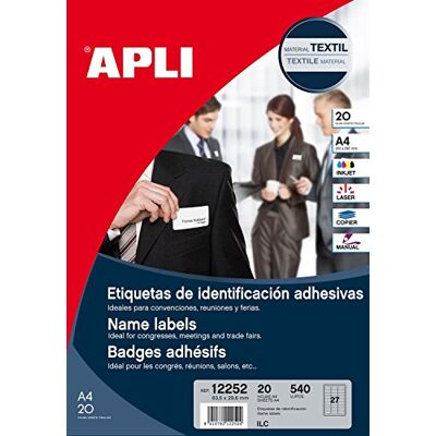 APLI 12252 Avtagbara identifieringstextiletiketter 63,5 x 29,6 mm 20 ark APLI 12252 Avtagbara identifieringstextiletiketter 63,5 x 29,6 mm 20 ark