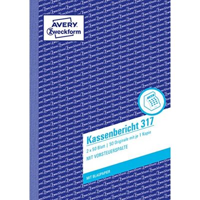 Avery Syftesform 317 kassarapport (A5, med 1 ark blåpapper, kontrolleras av högersexpert, för Tyskland och Österrike för korrekt och prisvärd bokföring, 2 x 50 ark) vit/gul Avery Syftesform 317 kassarapport (A5, med 1 ark blåpapper, kontrolleras av högersexpert, för Tyskland och Österrike för korrekt och prisvärd bokföring, 2 x 50 ark) vit/gul