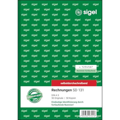 Sigel SD131 fakturor numrerade kontinuerligt, A5, 2 x 50 ark, självskrivande Sigel SD131 fakturor numrerade kontinuerligt, A5, 2 x 50 ark, självskrivande