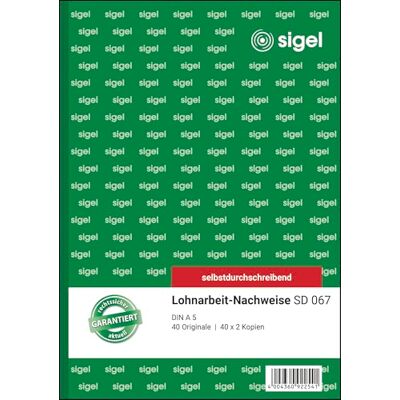 Sigel SD067 Lönerarbete bevis A5, 3 x 40 blad, självskrivande Sigel SD067 Lönerarbete bevis A5, 3 x 40 blad, självskrivande