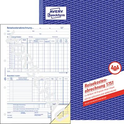 Avery 1751 resekostnadsfaktura (A4, 2 x 40 ark, självgenomskrivande, testad av juridiska experter för Tyskland. Faktura inklusive bilkostnader uppställning) vit/gul Avery 1751 resekostnadsfaktura (A4, 2 x 40 ark, självgenomskrivande, testad av juridiska experter för Tyskland. Faktura inklusive bilkostnader uppställning) vit/gul