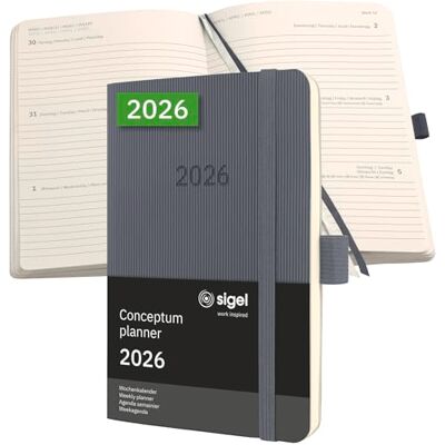 Sigel C2637 Wochenkalender Conceptum 2026, ca. A6, , dunkelgrau: Agenda Conceptum, Classic, Softcover Sigel C2637 Wochenkalender Conceptum 2026, ca. A6, , dunkelgrau: Agenda Conceptum, Classic, Softcover
