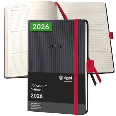 Sigel C2609 Wochenkalender Conceptum 2026, ca. A6, , schwarz, rot: Agenda Conceptum, Classic, Hardcover Sigel C2609 Wochenkalender Conceptum 2026, ca. A6, , schwarz, rot: Agenda Conceptum, Classic, Hardcover