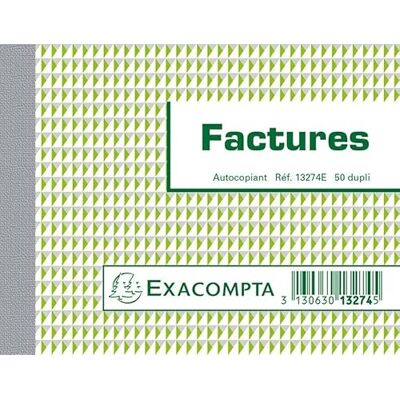 Exacompta Ref. 13274SE kartong med 40 stycken fakturor under film 50 numrerade ark och självkopierande blad duplikat (1 original + 1 kopia) format 105 x 135 mm tillverkad i Frankrike Exacompta Ref. 13274SE kartong med 40 stycken fakturor under film 50 numrerade ark och självkopierande blad duplikat (1 original + 1 kopia) format 105 x 135 mm tillverkad i Frankrike