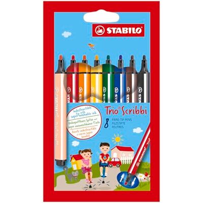 STABILO Tuschpenna -Trio Scribbi förpackning med 8 blandade färger STABILO Tuschpenna -Trio Scribbi förpackning med 8 blandade färger