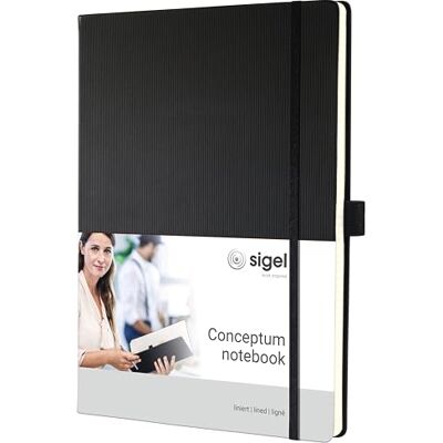 Sigel CO116 anteckningsbok, A4+, fodrad, hårt fodral, elastiskt fästelement, svart koncept Sigel CO116 anteckningsbok, A4+, fodrad, hårt fodral, elastiskt fästelement, svart koncept