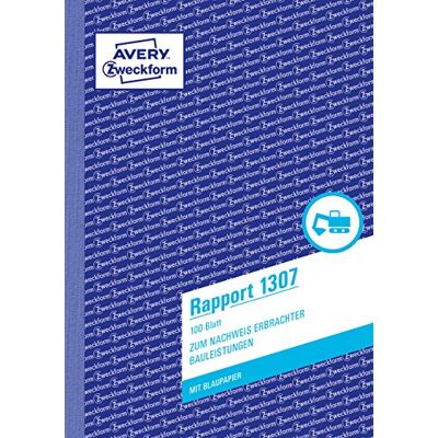 Avery Syftesform 1307 Rapport (A5, med 2 ark blåpapper, kontrolleras av sexperter, för Tyskland och Österrike för dokumentation av arbetsprestanda och materialförbrukning, 100 ark) vit Avery Syftesform 1307 Rapport (A5, med 2 ark blåpapper, kontrolleras av sexperter, för Tyskland och Österrike för dokumentation av arbetsprestanda och materialförbrukning, 100 ark) vit
