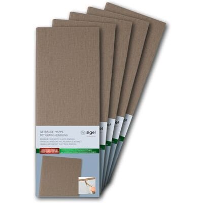 Sigel GM102 5-pack dryckeskort, levereras med 2 genomskinliga fickor 4 vyer för 8 ark, elastisk snoddbindning, 1/2 A4, hållbar och lätt att rengöra, beige Sigel GM102 5-pack dryckeskort, levereras med 2 genomskinliga fickor 4 vyer för 8 ark, elastisk snoddbindning, 1/2 A4, hållbar och lätt att rengöra, beige