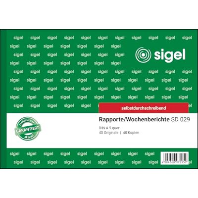 Sigel SD029 rapport/veckorapport A5 quer, 2 x 40 blad, självskrivande, 1 st. Sigel SD029 rapport/veckorapport A5 quer, 2 x 40 blad, självskrivande, 1 st.