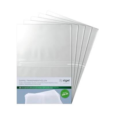 Sigel A5 dubbel transparent ficka för menyskydd med elastisk bindning (5-pack) för A5 5 x10 pcs. Sigel A5 dubbel transparent ficka för menyskydd med elastisk bindning (5-pack) för A5 5 x10 pcs.