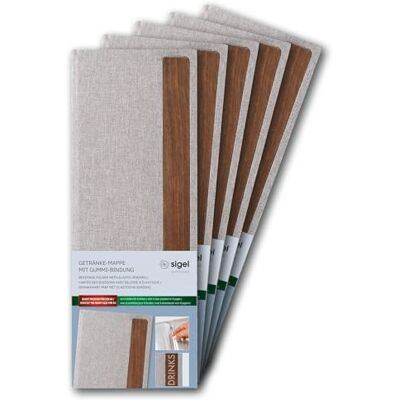 Sigel GM221/5 dryckesmapp "Drinks" med gummibindning, 1/2 A4, 5-pack, slitstarkt och vattenavvisande omslag, mörkgrå/beige linnestruktur, plast och bambu, för kaféer, bar Sigel GM221/5 dryckesmapp "Drinks" med gummibindning, 1/2 A4, 5-pack, slitstarkt och vattenavvisande omslag, mörkgrå/beige linnestruktur, plast och bambu, för kaféer, bar
