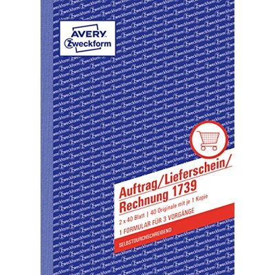 Avery Specialform 1739 beställning/leveranskort/faktura kombinationsbok (A5, 2 x 40 ark, självhäftande med färgglatt genomslag, med underskriftsfält för den upphandlande enheten) vit/gul Avery Specialform 1739 beställning/leveranskort/faktura kombinationsbok (A5, 2 x 40 ark, självhäftande med färgglatt genomslag, med underskriftsfält för den upphandlande enheten) vit/gul