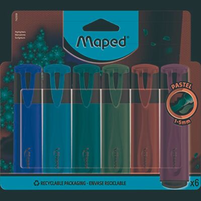 Maped Överstrykningspennor, lysande markörer FLUO PEPS PASTELL – x 6 märkpennor – i de trendiga pastelltonerna Maped Överstrykningspennor, lysande markörer FLUO PEPS PASTELL – x 6 märkpennor – i de trendiga pastelltonerna