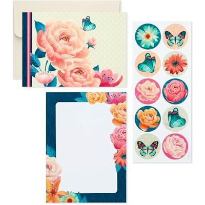 Hallmark brevpapper set med skrivbordsorganisatör, blommor (10 tomma kort med kuvert, 20 skrivark med kuvert, 75 ark anteckningsblock, 30 tätningar) Hallmark brevpapper set med skrivbordsorganisatör, blommor (10 tomma kort med kuvert, 20 skrivark med kuvert, 75 ark anteckningsblock, 30 tätningar)
